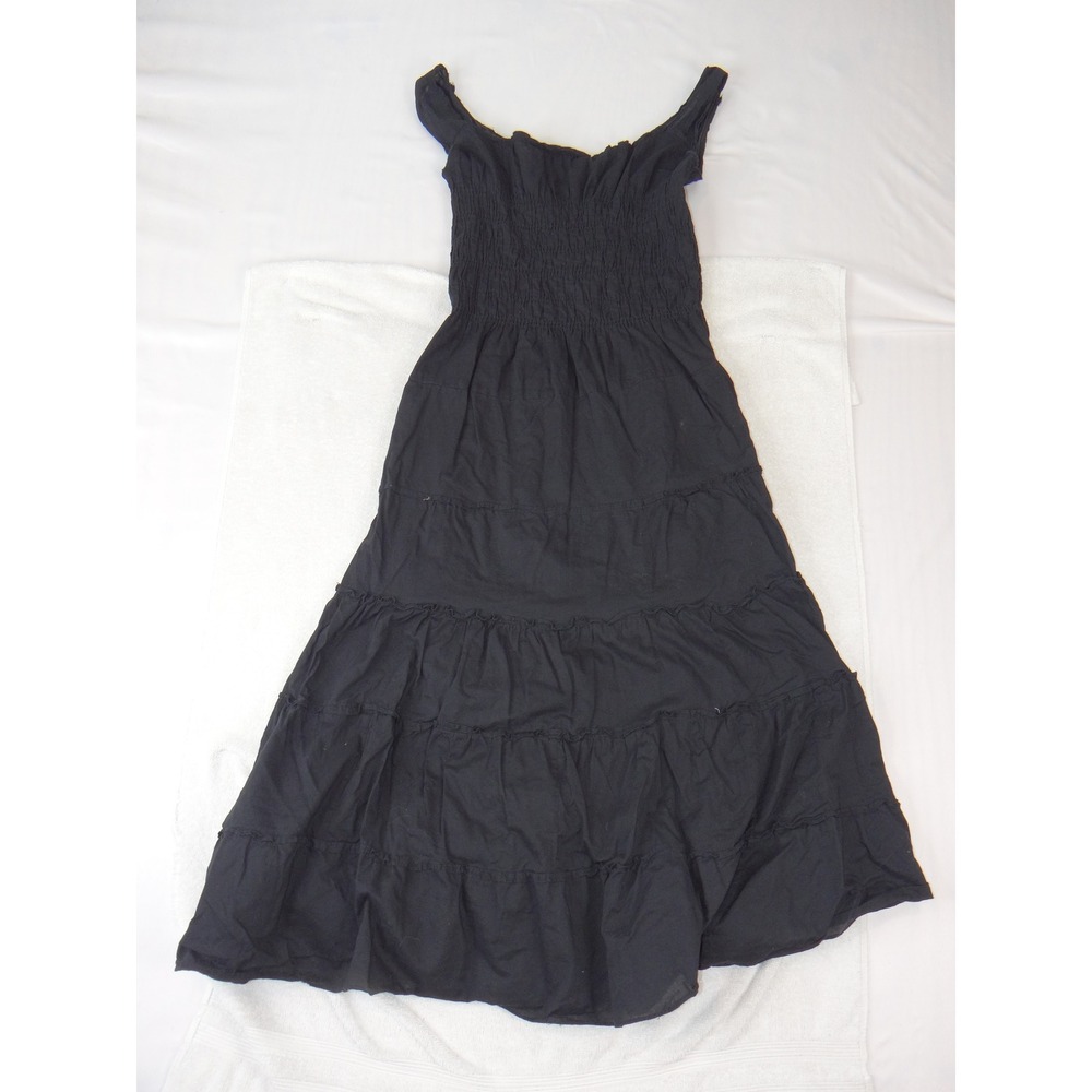 Speed Control New York Womens Black Cotton Smocked Tiered Boho Maxi Dress Small - Picture 2 of 5
